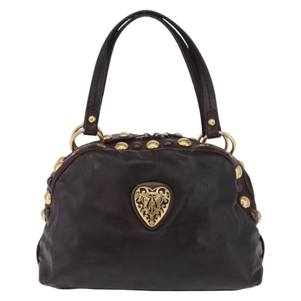 Gucci Babouska Heart Dome Satchel Leather Black Leather Handbag